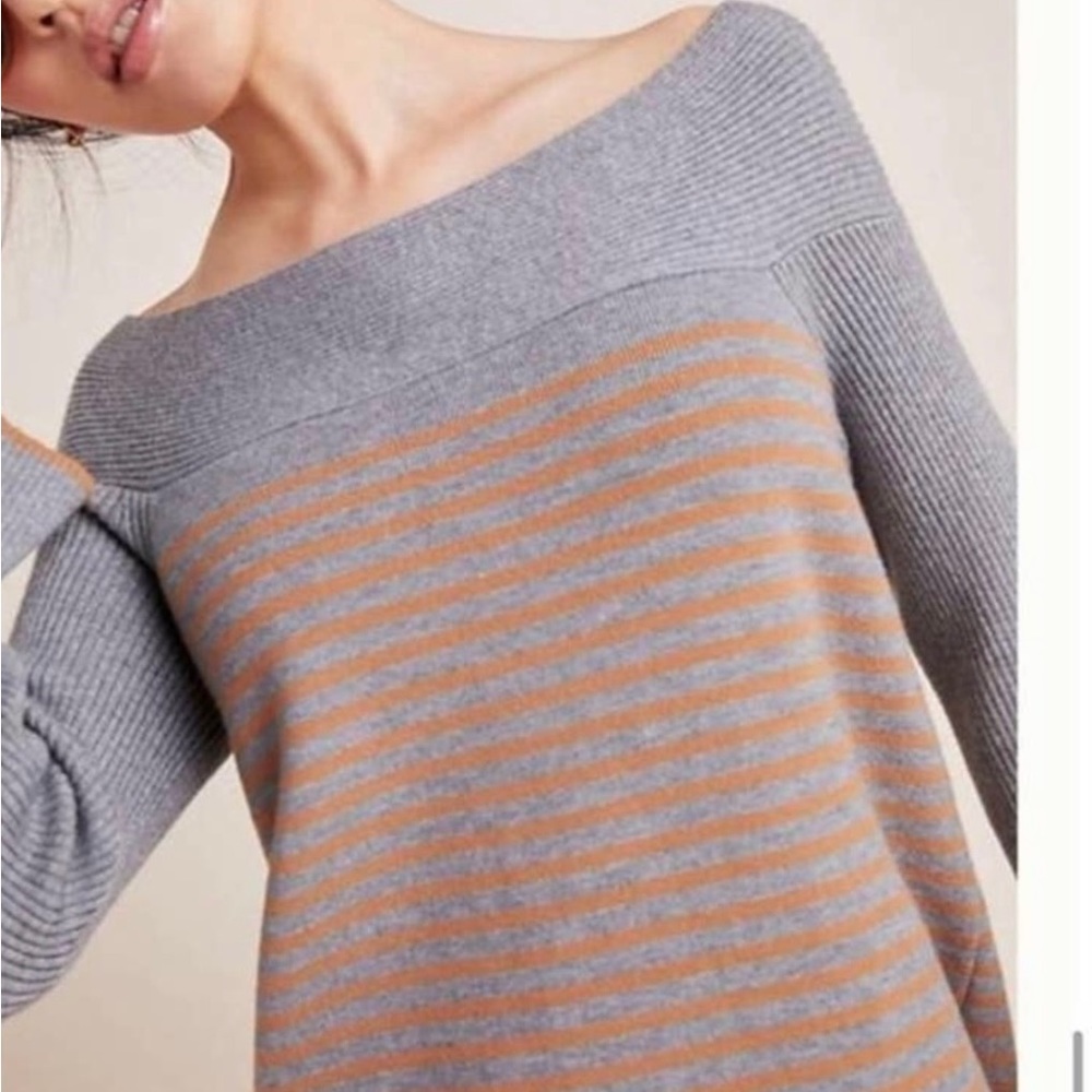 Anthropologie Stripe Elise Off Shoulder Ribbed Tunic